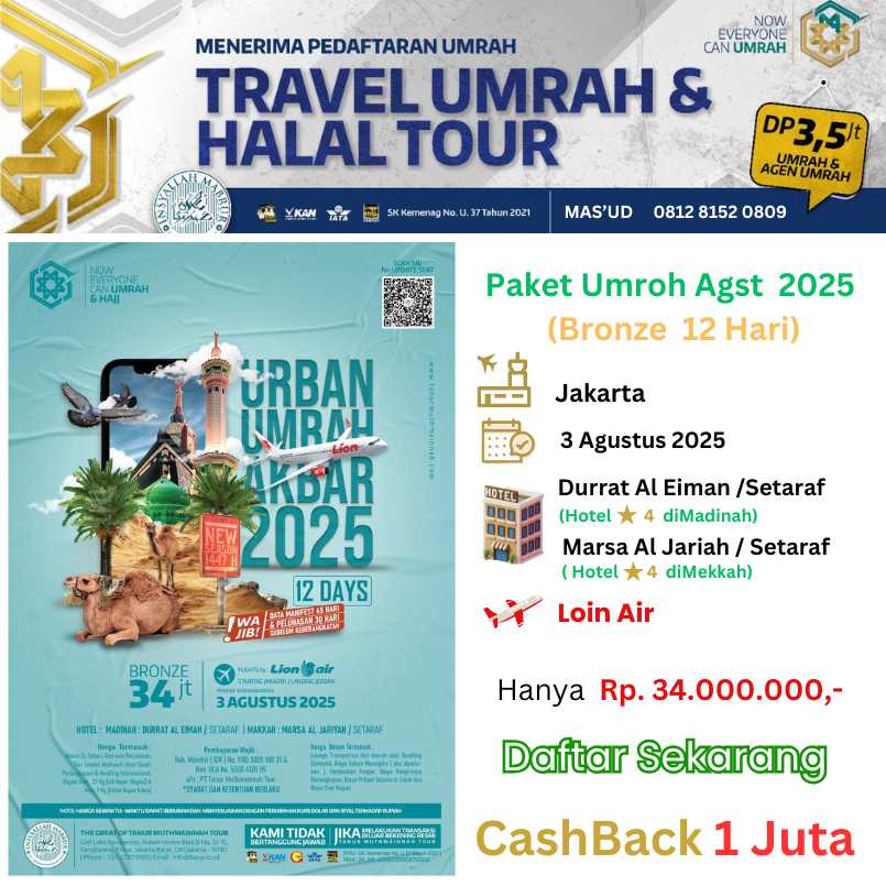Biaya atau Harga Paket Promo Tarvel Umroh Agustus Cirebon 12 Hari