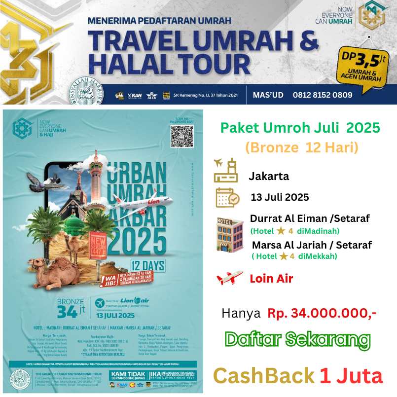 Biaya atau Harga Promo Paket Travel Umroh Juli Cikarang 12 Hari