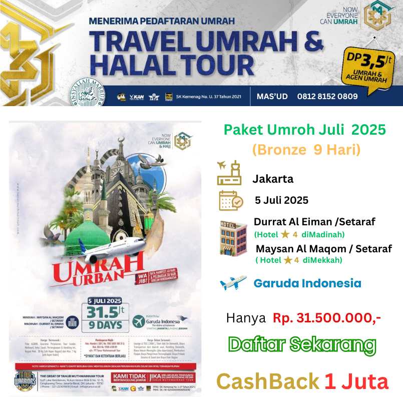 Biaya atau Harga Promo Paket Travel Umroh Juli Cirebon 9 Hari