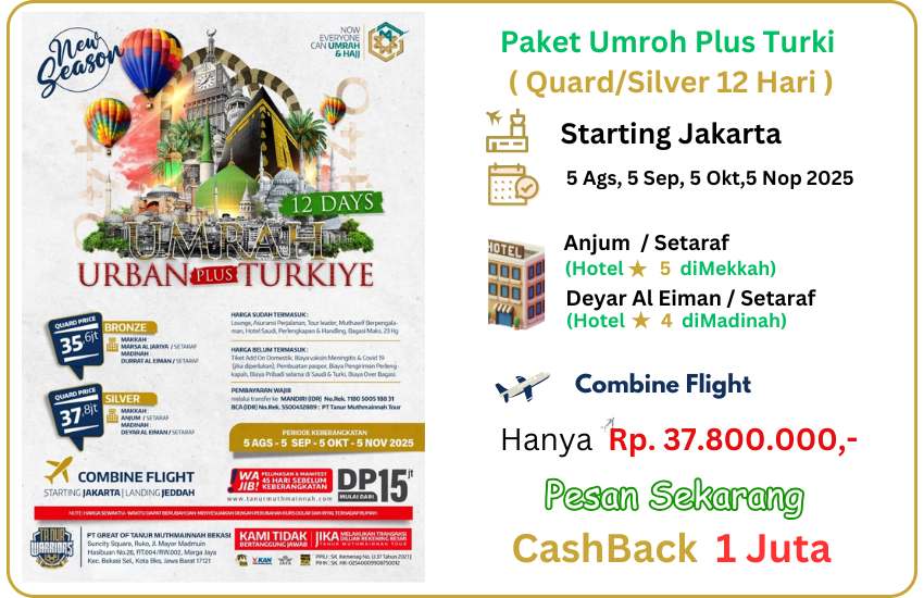 Harga atau Biaya Paket Promo Travel Umroh Plus Turki Bekasi Silver