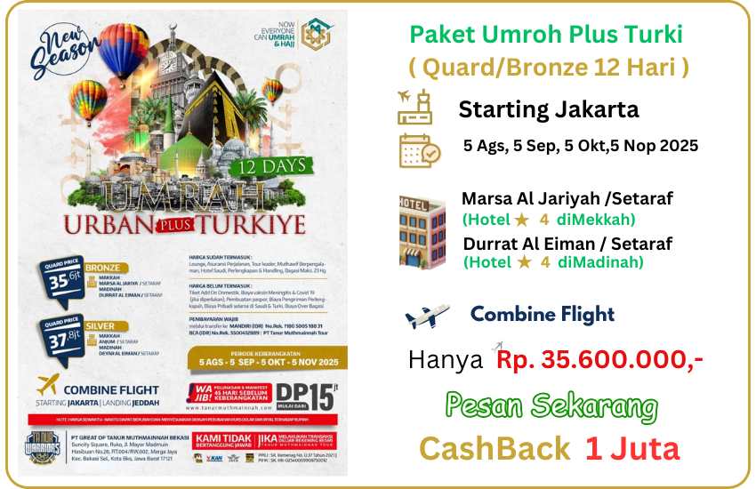 Harga atau Biaya Promo Paket Travel Umroh Plus Turki Cirebon Bronze