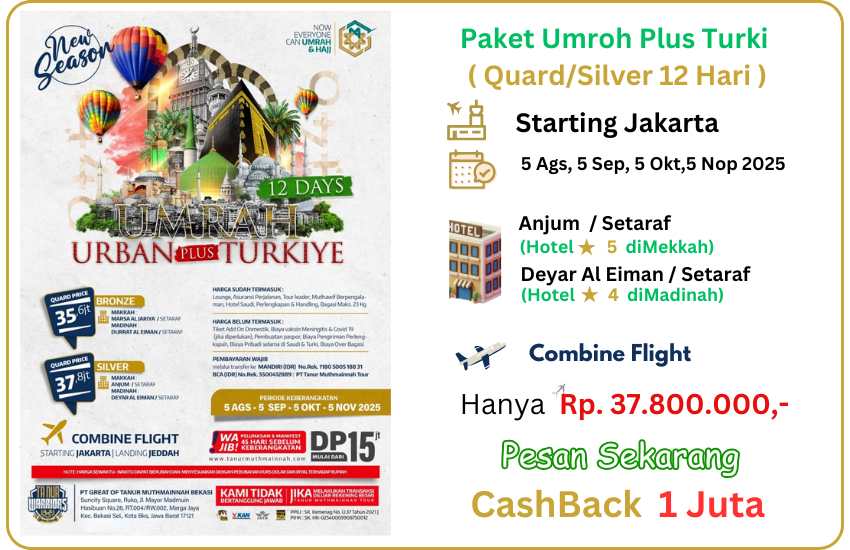 Harga atau Biaya Promo Paket Travel Umroh Plus Turki Cirebon Silver