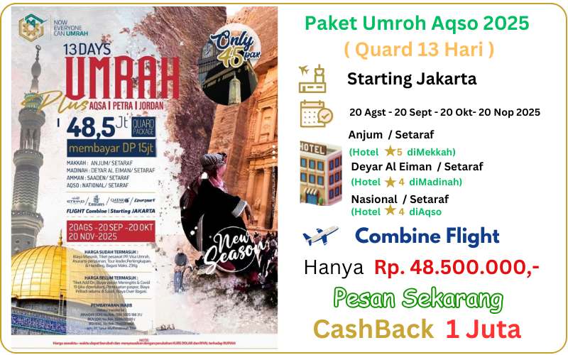 Paket Harga Biaya Promo Travel Umroh Plus Aqso Jakarta 13 Hari