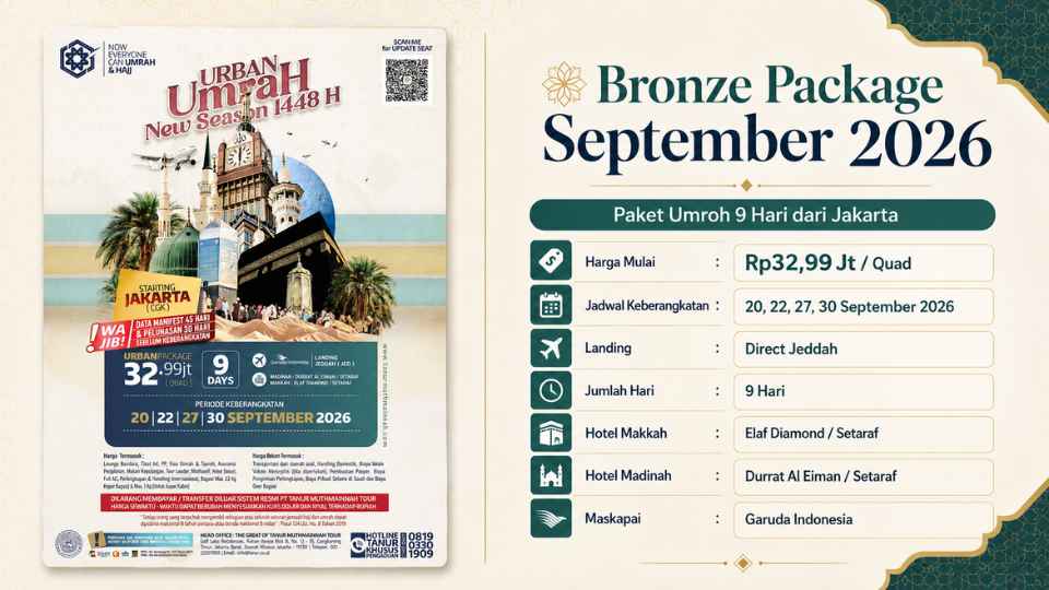 Pilihan Paket Umroh untuk keberangkatan Jakarta Bulan September paket umroh 2026 September 9 hari